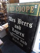 THREE MATCHING METAL PUB SIGNS, reading Ind Cooper, Ales, Beers, Lagers, wines and spirits,