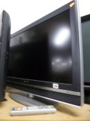 A SONY 32' LCD TV, and a glass three tier TV stand (remote) (2)