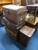 FOUR ASSORTED TIN TRUNKS (4)