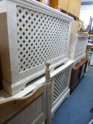 FOUR VARIOUS PAINTED RADIATOR COVERS, the largest cover size width 178cm x height 93cm x depth 25cm