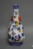 AN ORIENTAL TWIN HANDLED VASE, blue square mark to base, height approximately 26cm