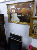 FIVE VARIOUS WALL MIRRORS, including a rectangular gilt framed bevel edge mirror