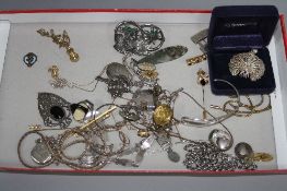 A TRAY OF MIXED SILVER, and other jewellery, etc