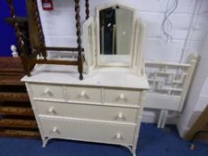 A MODERN CREAM LACQUERED CHEST, of three short and two long drawers, a matching three fold