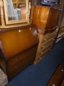 AN OAK BUREAU, and a TV cabinet (2)