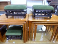 THREE EDWARDIAN FOOTSTOOLS, with green upholstery