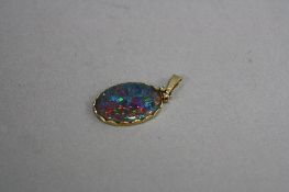 A 9CT OPAL AND DIAMOND PENDANT