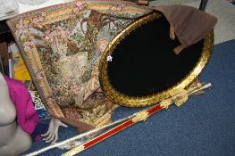 A VICTORIAN PAPIER MACHE OVAL TRAY, gilt decoration to rim, oval approximately 80cm x 63cm (a/f),