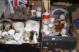 THREE BOXES OF 19TH AND 20TH CENTURY CERAMICS, etc, James Kent Chintz tea for two set etc