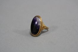 A MODERN SINGLE STONE Blue John Ring, oval Blue John stone measuring approximately 22mm x 12.5mm,