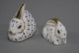 TWO ROYAL CROWN DERBY PAPERWEIGHTS, 'Rabbit' and 'Baby Rabbit' (with two boxes)