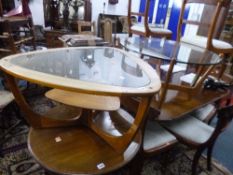 A TEAK GLASS TOP COFFEE TABLE, and another glass top coffee table (sd) (2)
