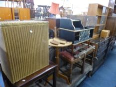 TWO BOOKCASES, sewing box, telephone seat, a pair of chairs, Lloyd Loom linen box, etc (12)