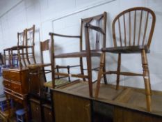 AN EDWARDIAN INLAID ARMCHAIR, a bentwood chair and three other various chairs (6)