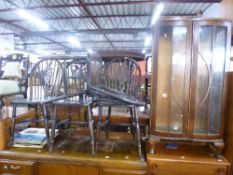 A DISPLAY CABINET, four wheel back chairs and a coffee table (sd) (6)