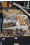 A BOX OF FURNITURE HARDWARE ITEMS, to include handles, locks etc