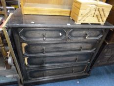 AN OAK CHEST, of two short and three long drawers with geometric detail, approximate size width