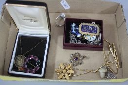 A BOX OF MISCELLANEOUS COSTUME JEWELLERY, including Edwardian pendant