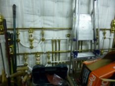 A MODERN BRASS AND METAL 6' BED FRAME, with irons