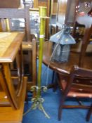 A HANGING EXTERIOR/HALL LANTERN, and a painted metal stand (2)