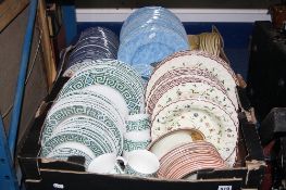 TWO BOXES OF CERAMICS, DINNERWARES, etc