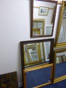 AN OAK FRAMED WALL MIRROR, approximate size 122cm x 75cm and two other wall mirrors (3)