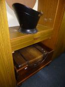 A PINE DOG BED, a suitcase and a coal bucket (3)