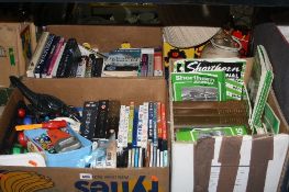 TWO BOXES OF BOOKS, a box of DVD's, toys etc (three boxes)