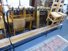 A PAINTED TUBULAR METAL SCHOOL CLOAKROOM NINETEEN HOOK COAT RACK, each hook numbered with wooden