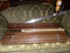 FIVE VARIOUS WOODEN WINDOW BLINDS, and another blind (6)