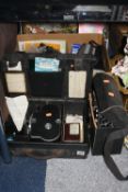 TWO CASED PAILLARD BOLEX MOVIE CAMERAS, a box of camera and video camera etc (3)