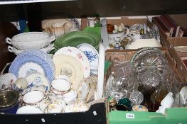 FOUR BOXES OF CERAMICS AND GLASS, loose plates and tureens