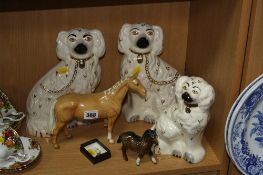 FIVE BESWICK ANIMALS, to include a pair of seated Spaniels No.1378/3, a single seated Spaniel No.