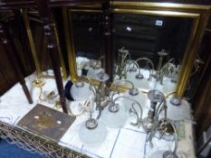 TWO GILT FRAMED WALL MIRRORS, a small display cabinet, various light fittings, etc (8)