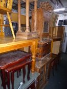 A HARDWOOD TWO DOOR CABINET, blanket chest, bedside unit, etc (4)