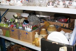 A QUANTITY OF KITCHEN CROCKERY, UTENSILS, STONEWARE JARS, etc (to include Skey of Tamworth) (four