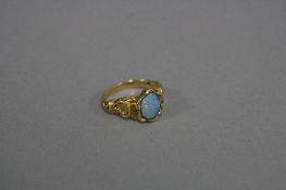 AN EARLY VICTORIAN 18CT GOLD RING, set with centre oval opal, ring size M