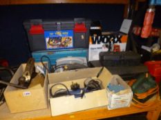 A QUANTITY OF MISCELLANEOUS TOOLS, to include two tool boxes with contents, Worx Impact drill and