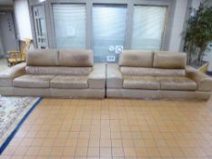A PAIR OF PALE BROWN LEATHER SOFAS, with adjustable back rests, 'Maxdivani Hand Made in Italy'