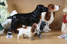 THREE BESWICK COCKER SPANIELS, 'Horseshoe Primula', No.967, black and No.1754, black and white and