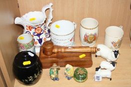 VARIOUS CERAMICS, GLASS, GAVEL, etc, to include Beswick Blackfaced Sheep No.1765, two Lambs No.