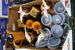 FOUR LLADRO GEESE, Wedgwood Jasperware trinkets (21) and Sadler coffee set (14)