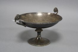 A GEORGE V JAMES DIXON AND SONS SILVER TWIN HANDLED COMPORT, cast rim, flattened lion mask and