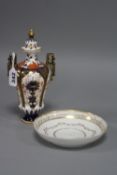 A ROYAL CROWN DERBY IMARI TWIN HANDLED COVERED VASE, height approximately 19.5cm, together with