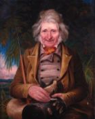English School 19th Century The country angler portrait of a fly fisherman seated in a landscape Oil
