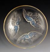 `Nonettes` no.398 a Lalique opalescent glass bowl, moulded R Lalique to well 22cm. diam.