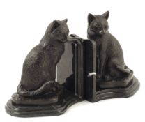 A pair of bronze and marble cat bookends, the bronze stamped `JULE MOIGNIEZ`, modern, 19.7cm high,