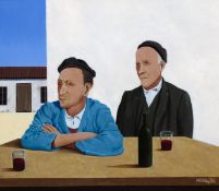 ‡TRISTRAM HILLIER R.A. (1905-1983) Spanish Peasants Drinking signed and dated `63 oil on board 29