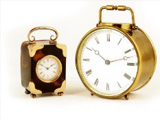 A gold mounted miniature tortoiseshell carriage timepiece, French movement with replaced lever