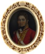 ? English School c. 1810 An Officer of the 83rd Foot Regiment Oval in a carved ivory frame 63 x 50mm